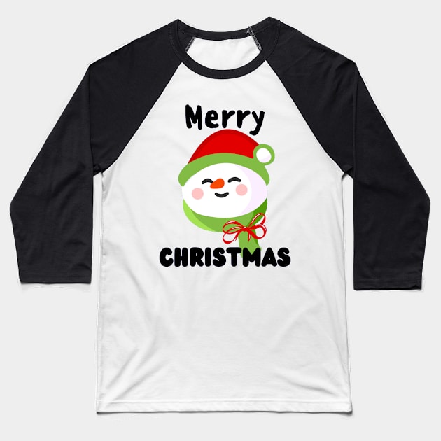 Merry Christmas - Cute Funny Snowman Baseball T-Shirt by Trendy-Now